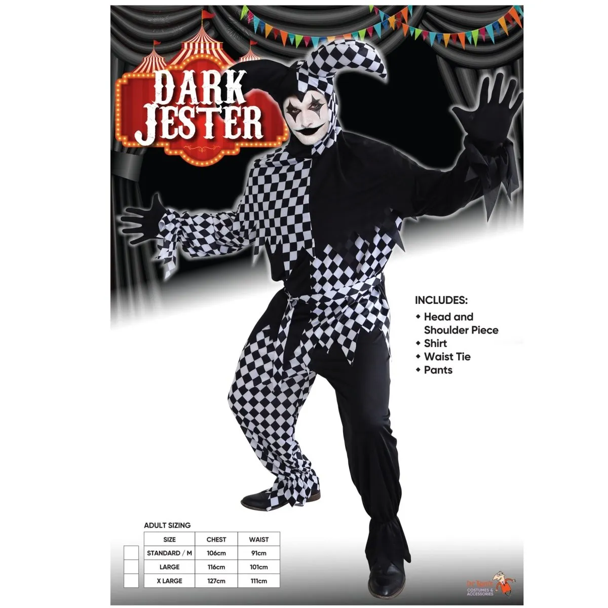 Adult Dark Jester Clown Costume