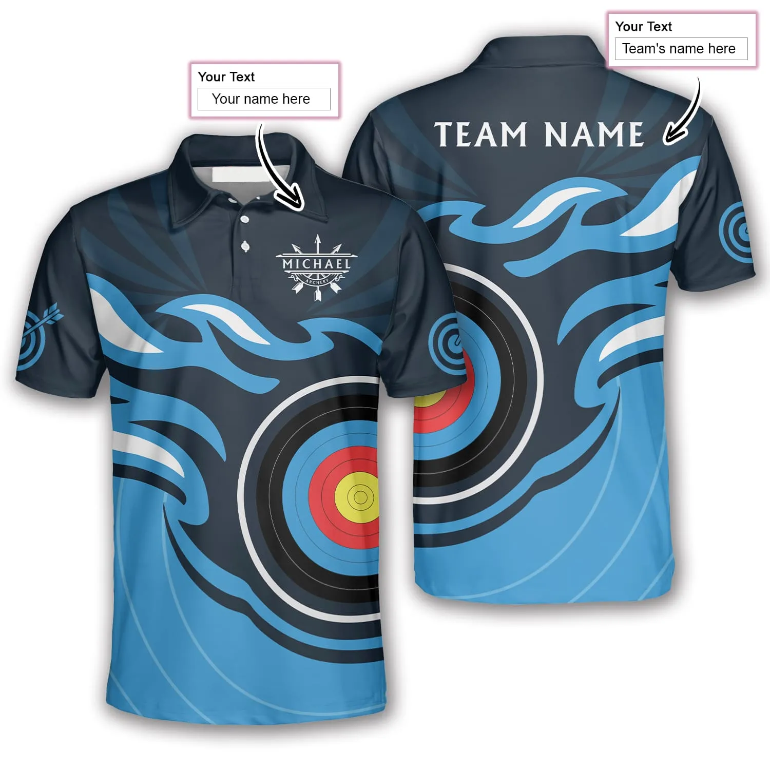 Archery Target Blue Flame Custom Archery Polo Shirts for Men, Perfect Gift for Archery