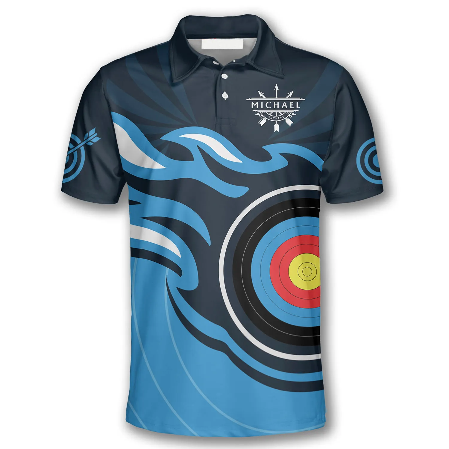 Archery Target Blue Flame Custom Archery Polo Shirts for Men, Perfect Gift for Archery