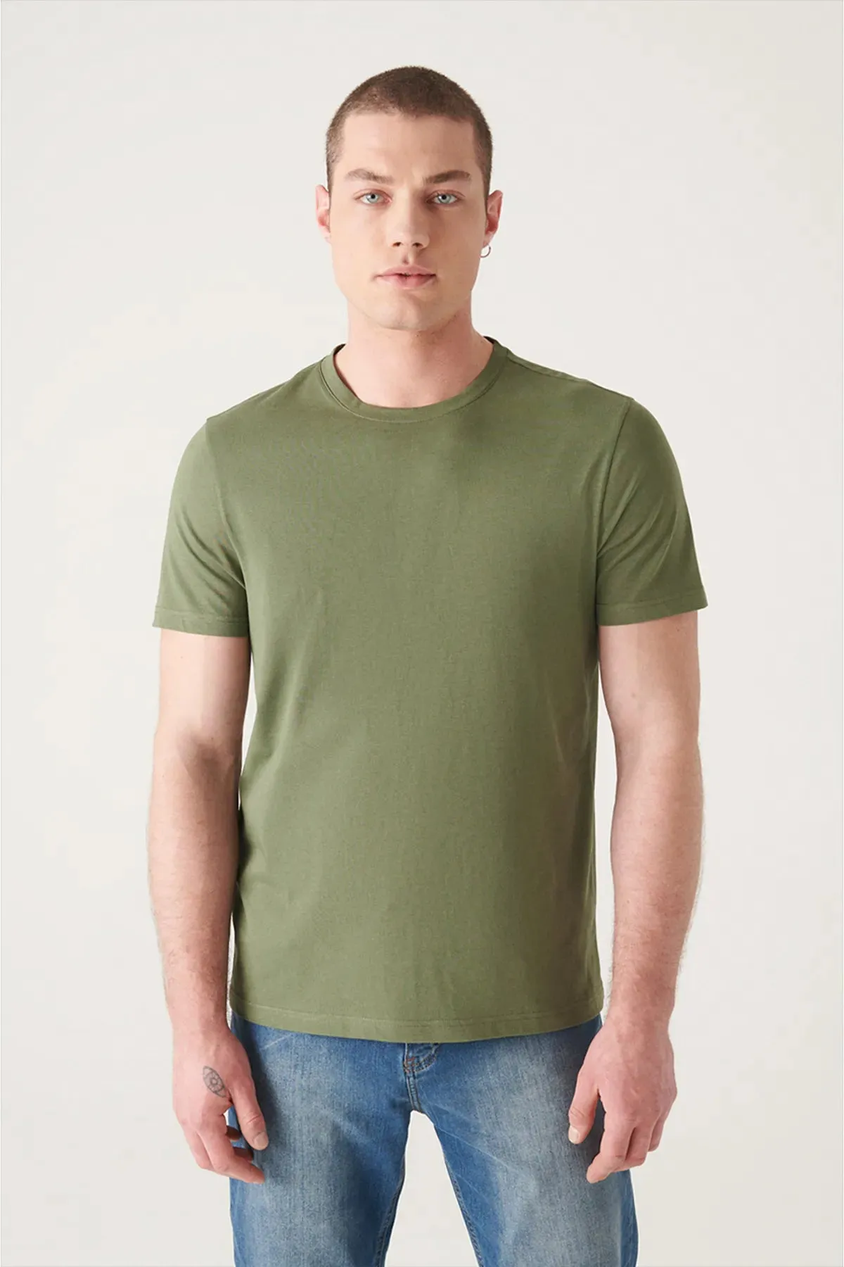 Avva Men's Khaki 100% Cotton Breathable Crew Neck Standard Fit Regular Cut T-shirt