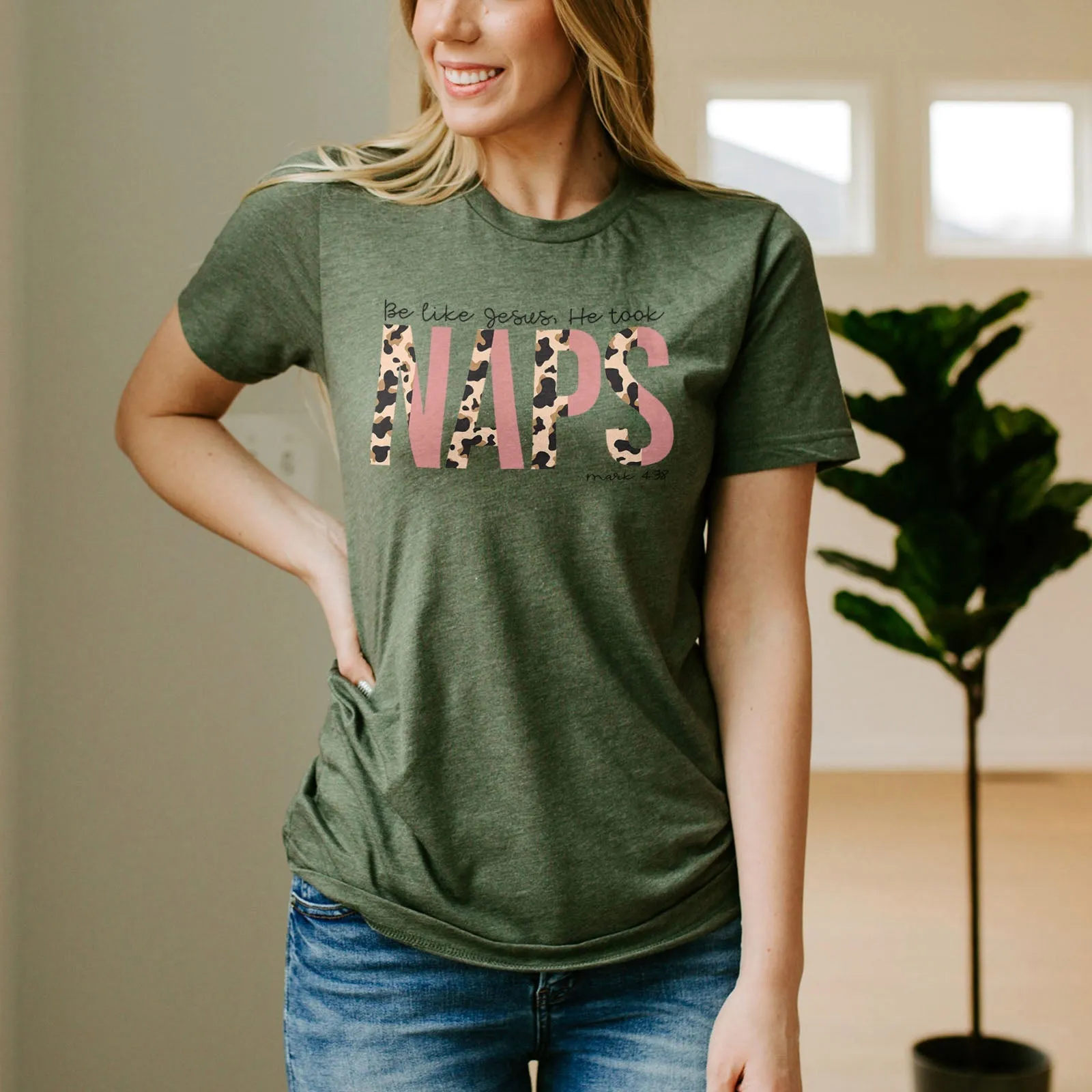 Be Like Jesus He Took Naps Leopard Tee Shirts For Women - Christian Shirts for Women - Religious Tee Shirts