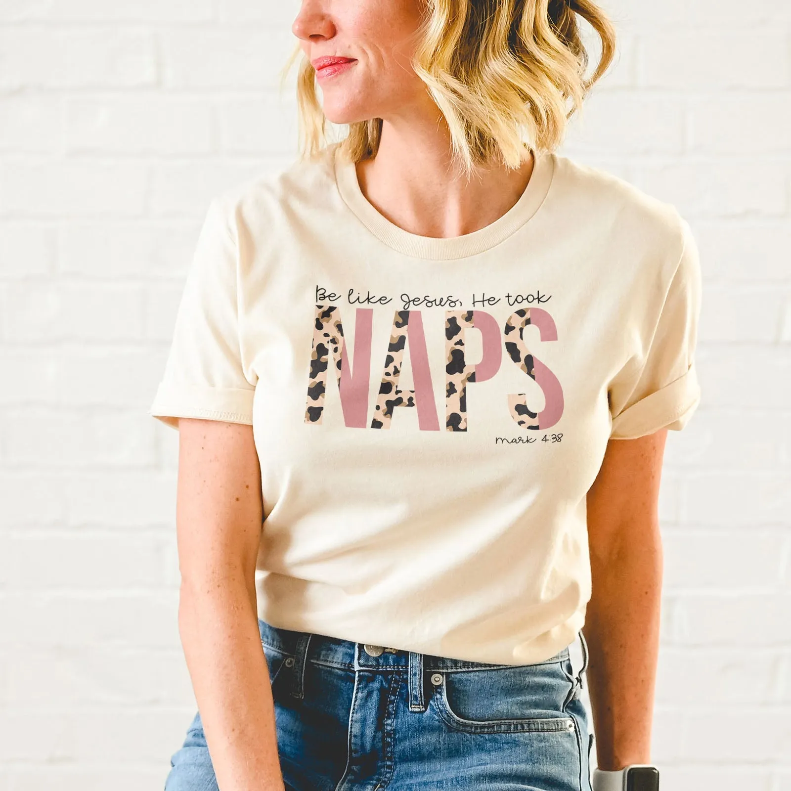 Be Like Jesus He Took Naps Leopard Tee Shirts For Women - Christian Shirts for Women - Religious Tee Shirts