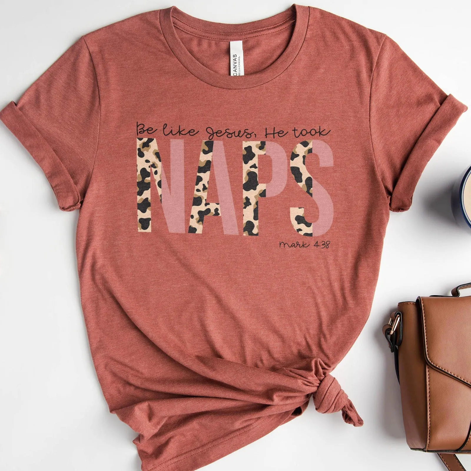 Be Like Jesus He Took Naps Leopard Tee Shirts For Women - Christian Shirts for Women - Religious Tee Shirts