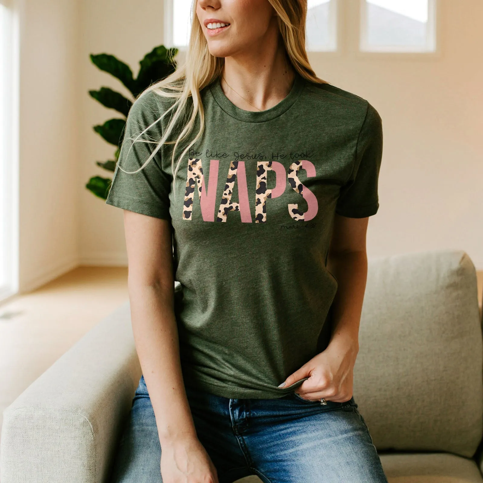 Be Like Jesus He Took Naps Leopard Tee Shirts For Women - Christian Shirts for Women - Religious Tee Shirts