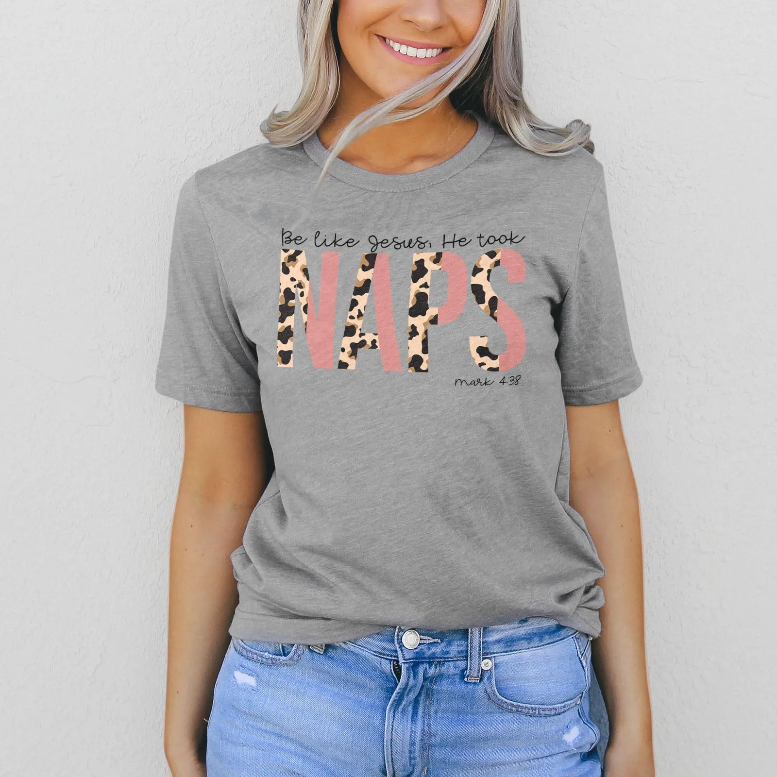 Be Like Jesus He Took Naps Leopard Tee Shirts For Women - Christian Shirts for Women - Religious Tee Shirts