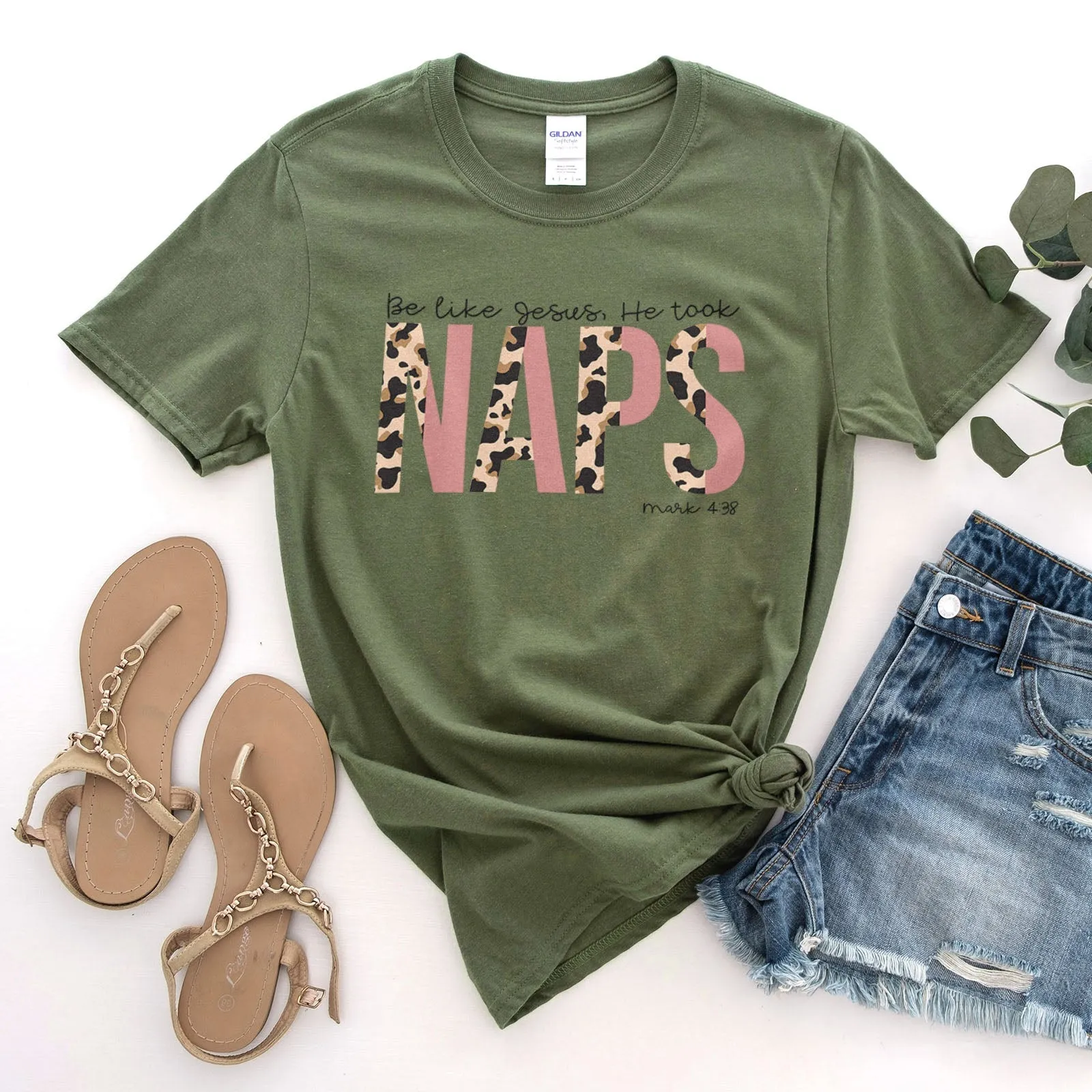 Be Like Jesus He Took Naps Leopard Tee Shirts For Women - Christian Shirts for Women - Religious Tee Shirts