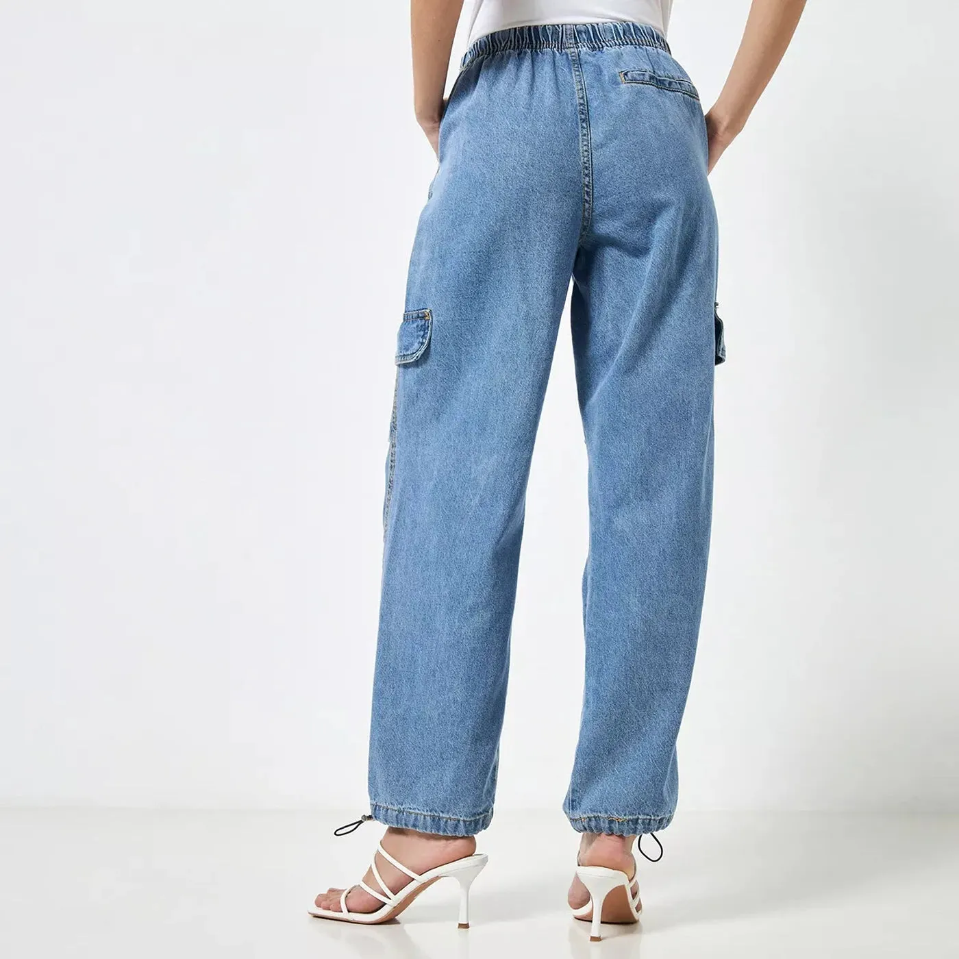 Blue Plain Parachute Cargo Jeans