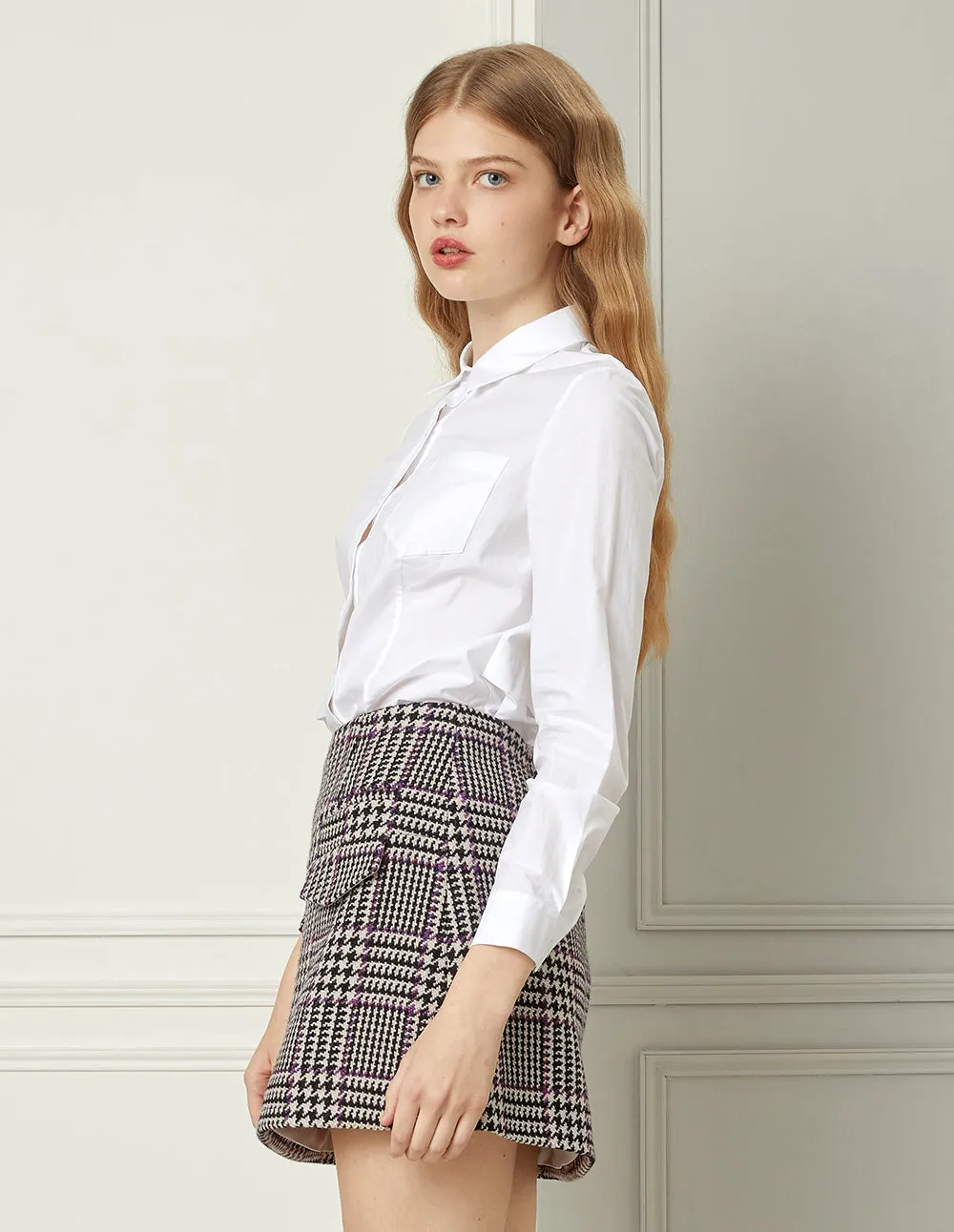 BORA AKSU HOUNDSTOOTH FLAP POCKET A-LINE MINI SKIRT