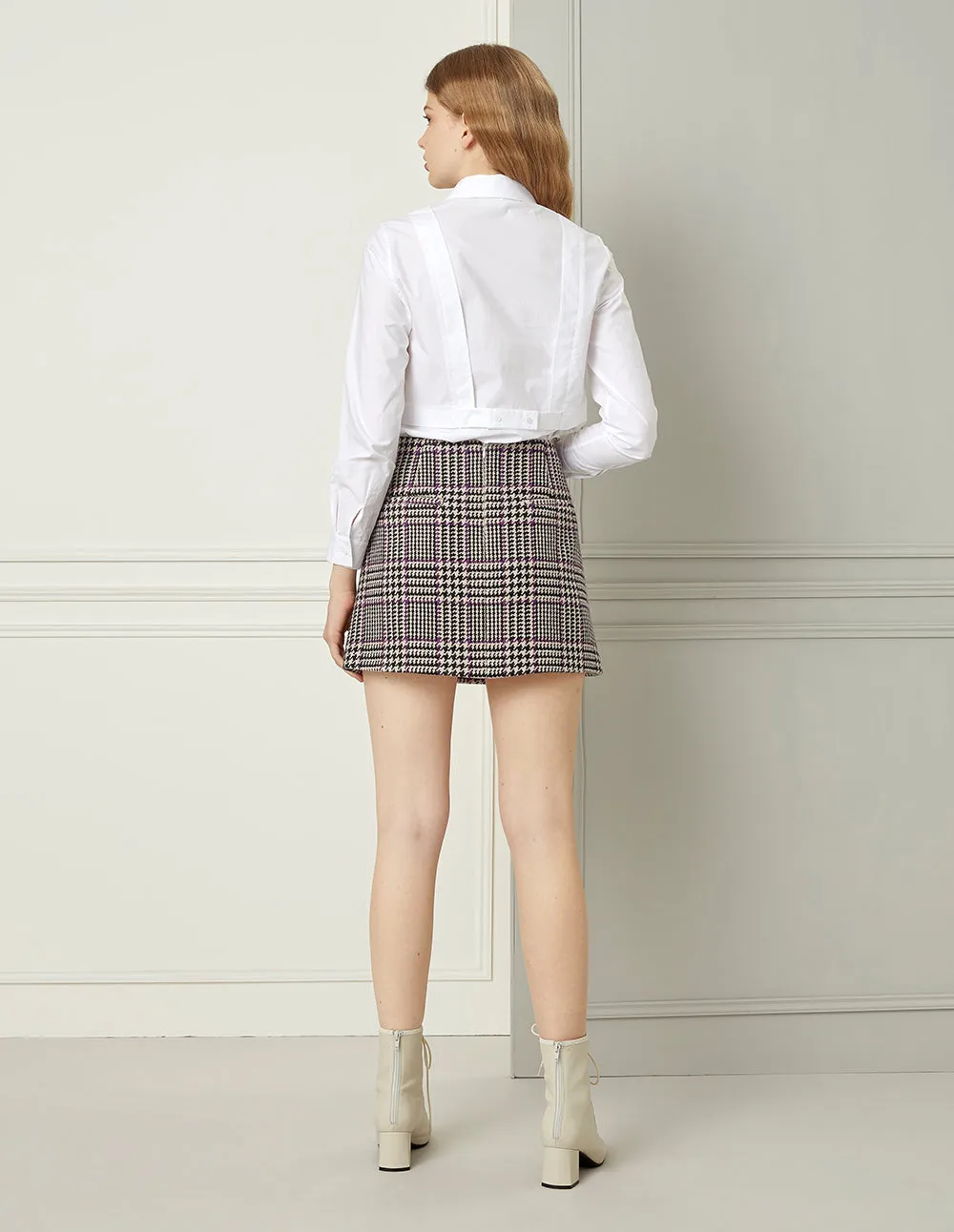 BORA AKSU HOUNDSTOOTH FLAP POCKET A-LINE MINI SKIRT