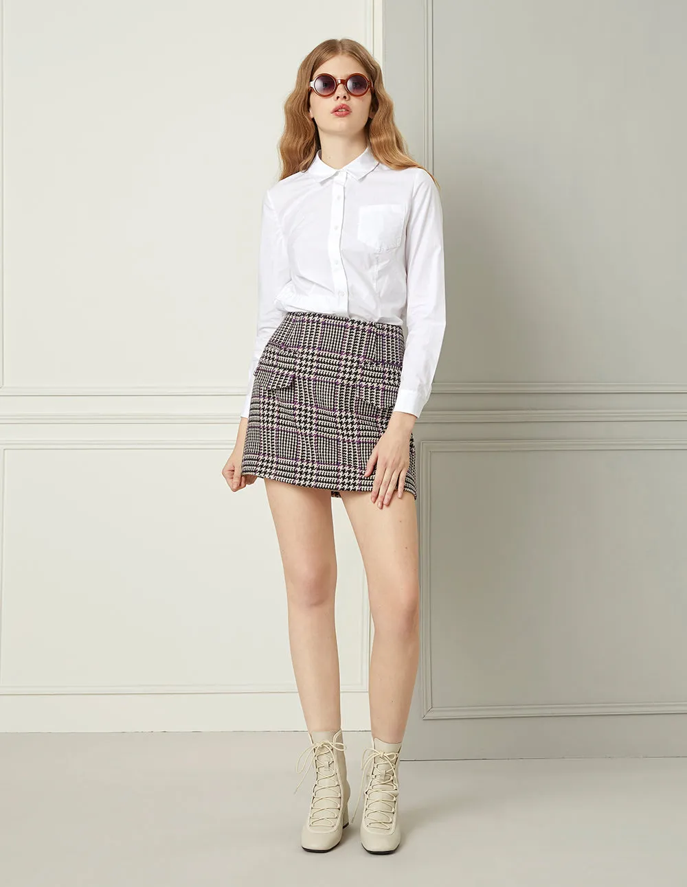 BORA AKSU HOUNDSTOOTH FLAP POCKET A-LINE MINI SKIRT