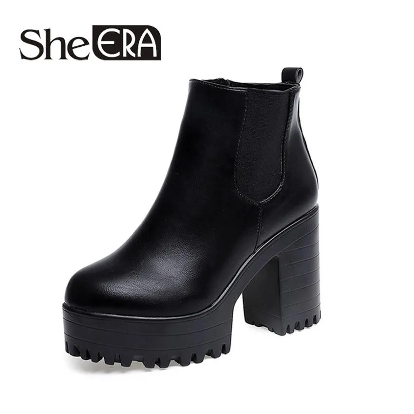 Botas Mujer Fashion Women Boots Square Heel Platforms Zapatos Mujer PU  Leather Thigh High Pump Boots Motorcycle Shoes Hot Sale