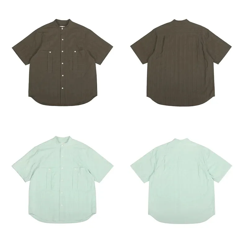 Casual Banded Collar Shirt for Men with Short Sleeves