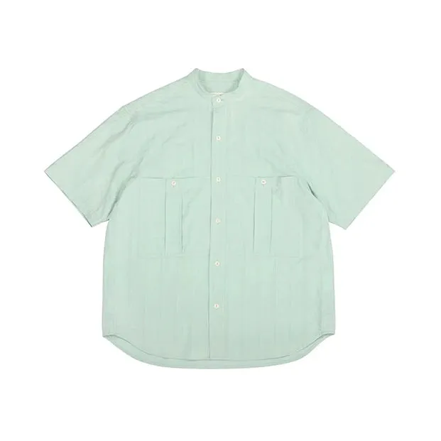 Casual Banded Collar Shirt for Men with Short Sleeves