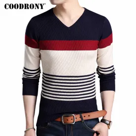 COODRONY Sweaters Thick Warm Pullover Men Casual Striped V-Neck Sweater Men Clothing 2018 Autumn Winter Knitwear Pull Homme 8162