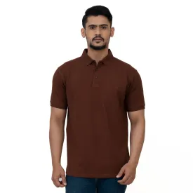 Cotstyle Cotton Fabrics Polo Short Length Plain Half Sleeve Casual & Daily Wear Men's T Shirts - Pack of 1 - Brown Colour