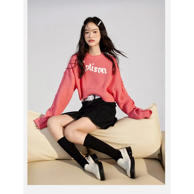 Cropped Casual Knitted Loose Fit Low Waist Letter Sweater