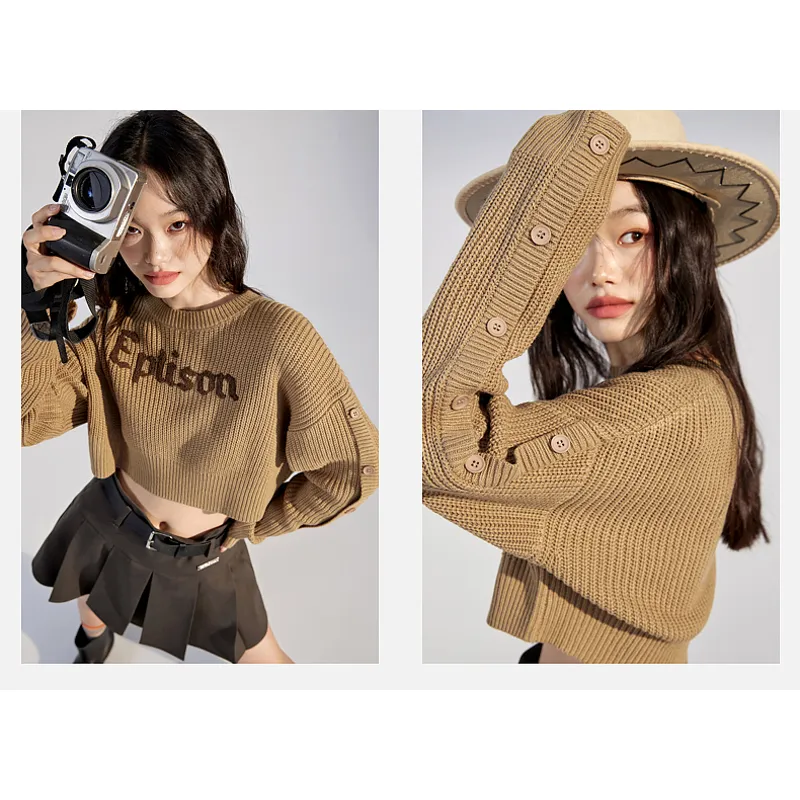 Cropped Casual Knitted Loose Fit Low Waist Letter Sweater