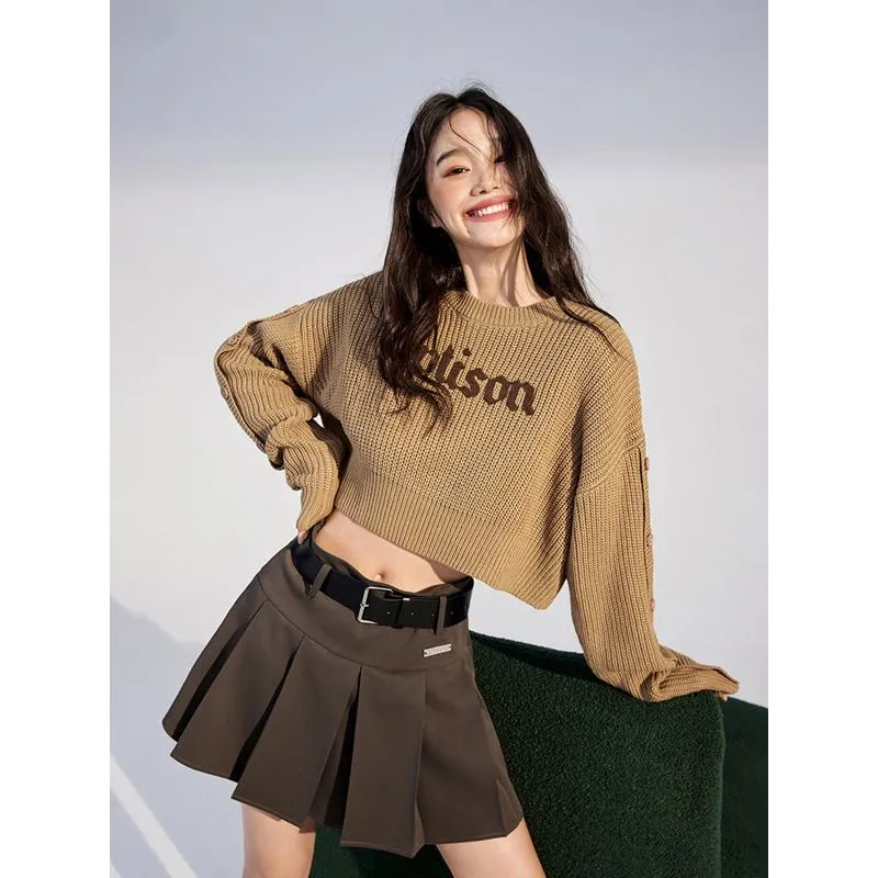 Cropped Casual Knitted Loose Fit Low Waist Letter Sweater