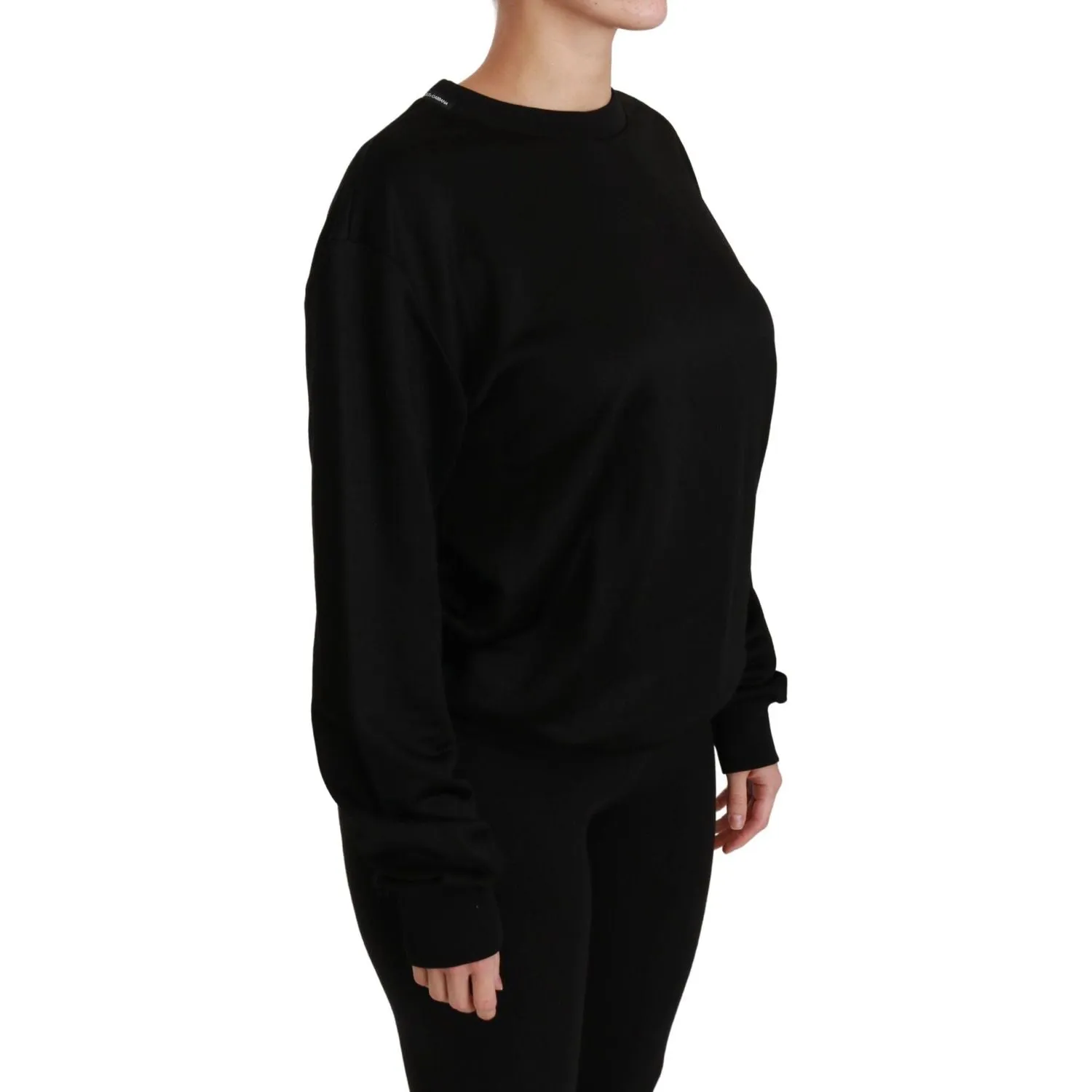 Dolce & Gabbana Elegant Black Cotton Crew Neck Pullover Sweater