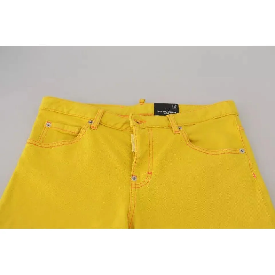 Dsquared² Yellow Cotton Low Waist Crop Denim Cool Girl Jeans