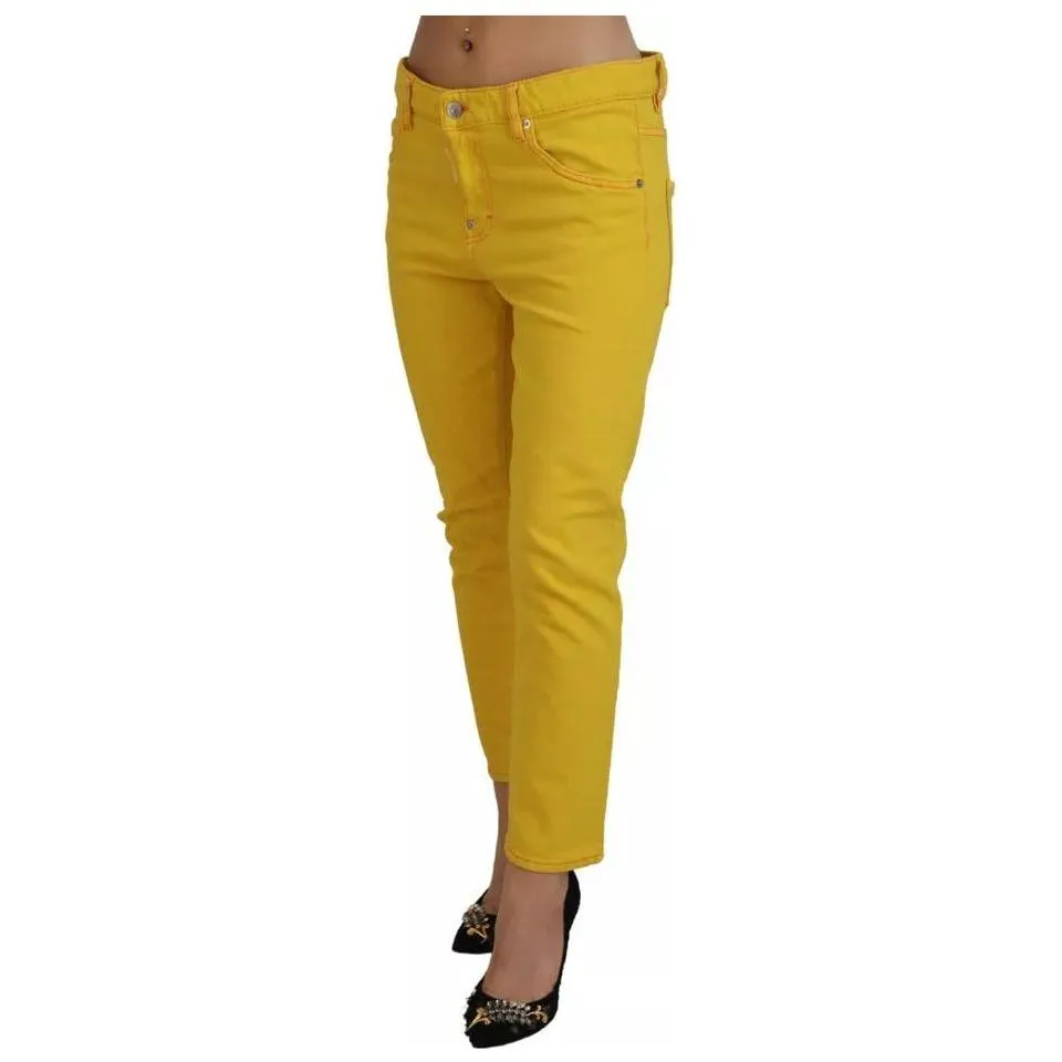 Dsquared² Yellow Cotton Low Waist Crop Denim Cool Girl Jeans