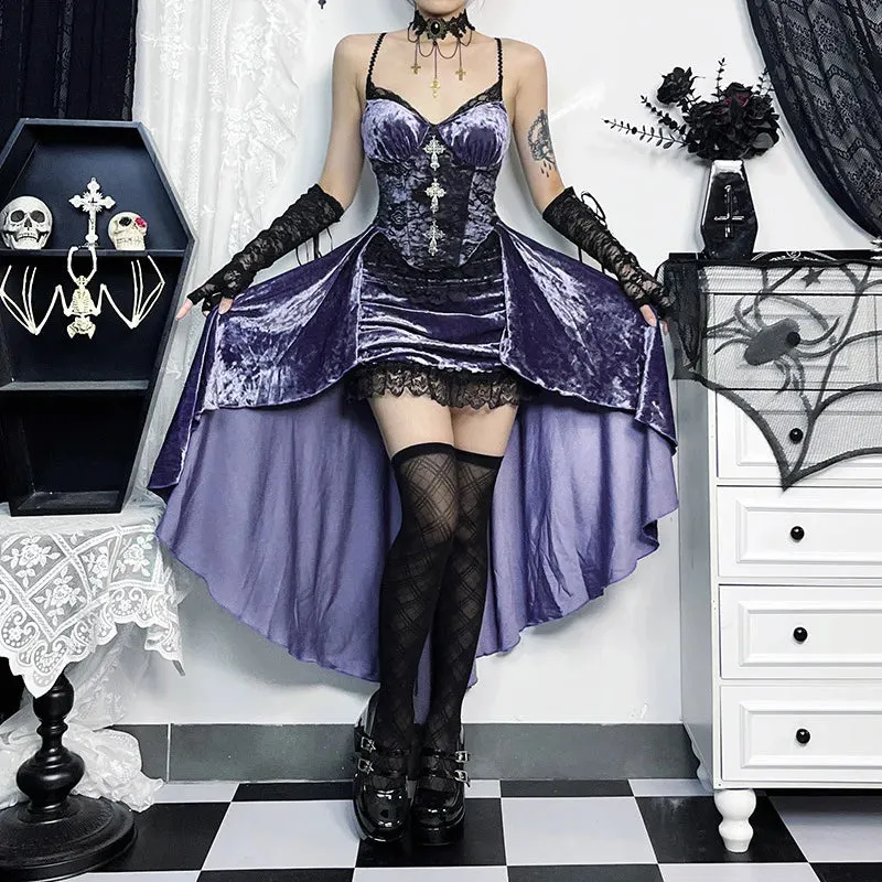 French Sling Purple Dark Gothic Trailing Fashion Fairy Waist Grunge High Slim Irregular Frock