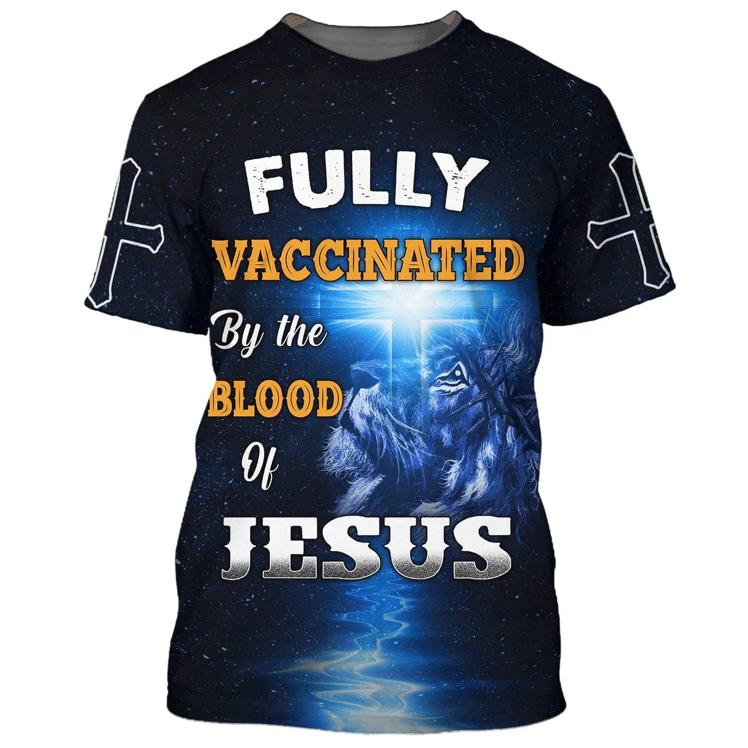 Fully Vaccinates By The Blood Of Jesus Lion Cross 3D All Over Printed Shirt for Men and Women