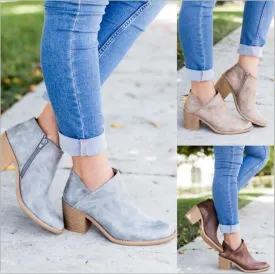 Girl ankle boots vintage square chunky mid heels ladies chaussure women spring autumn shoes woman zapatos mujer sapato