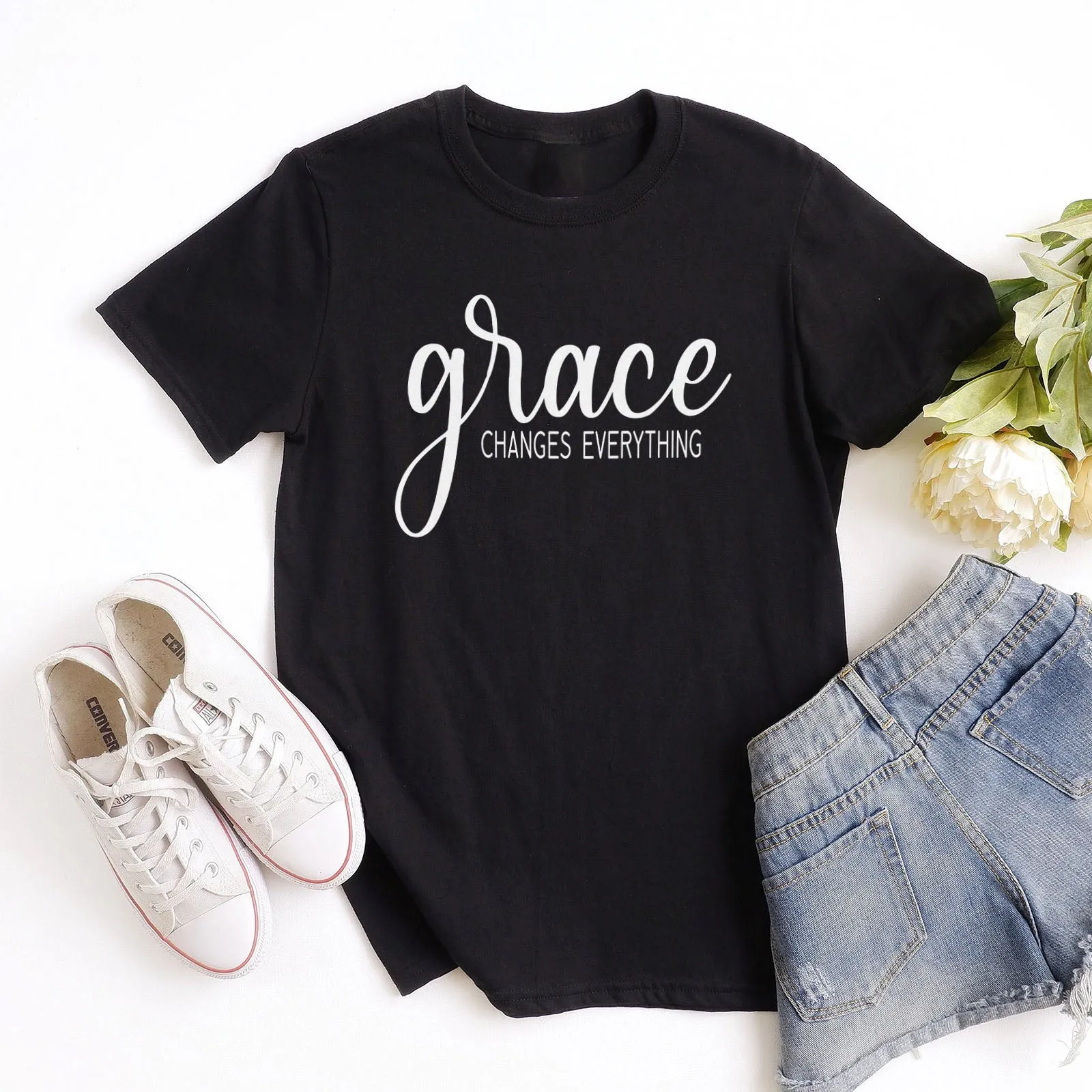 Grace Changes Everything Simple Tee Shirts For Women - Christian Shirts for Women - Religious Tee Shirts