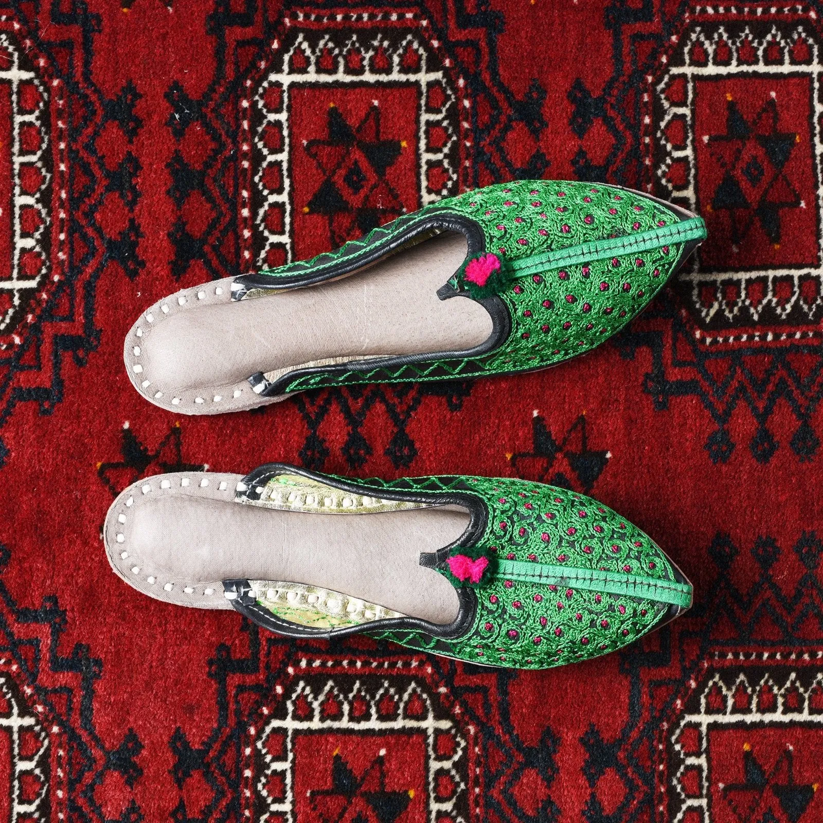 Green Embroidered Jutti Slippers