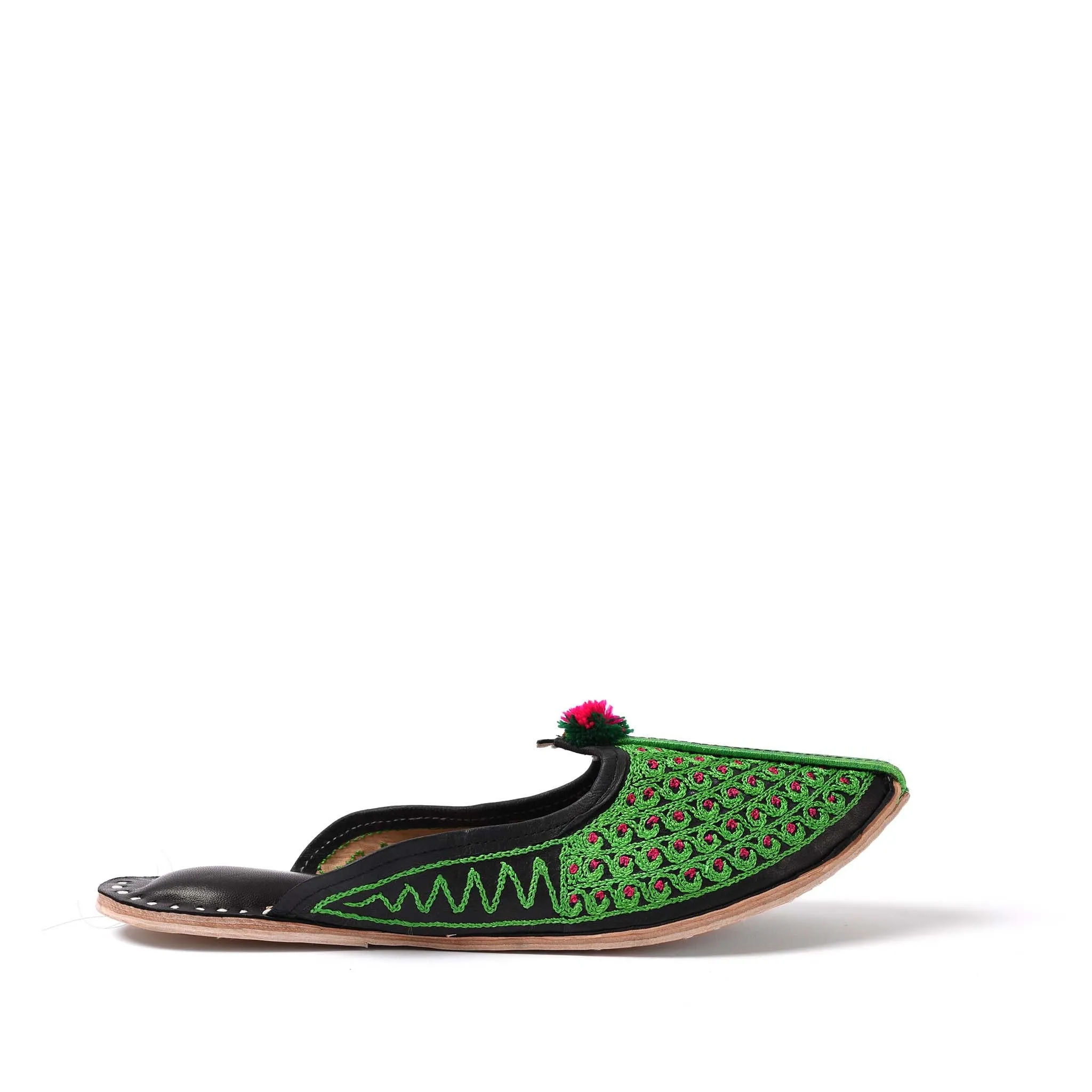 Green Embroidered Jutti Slippers