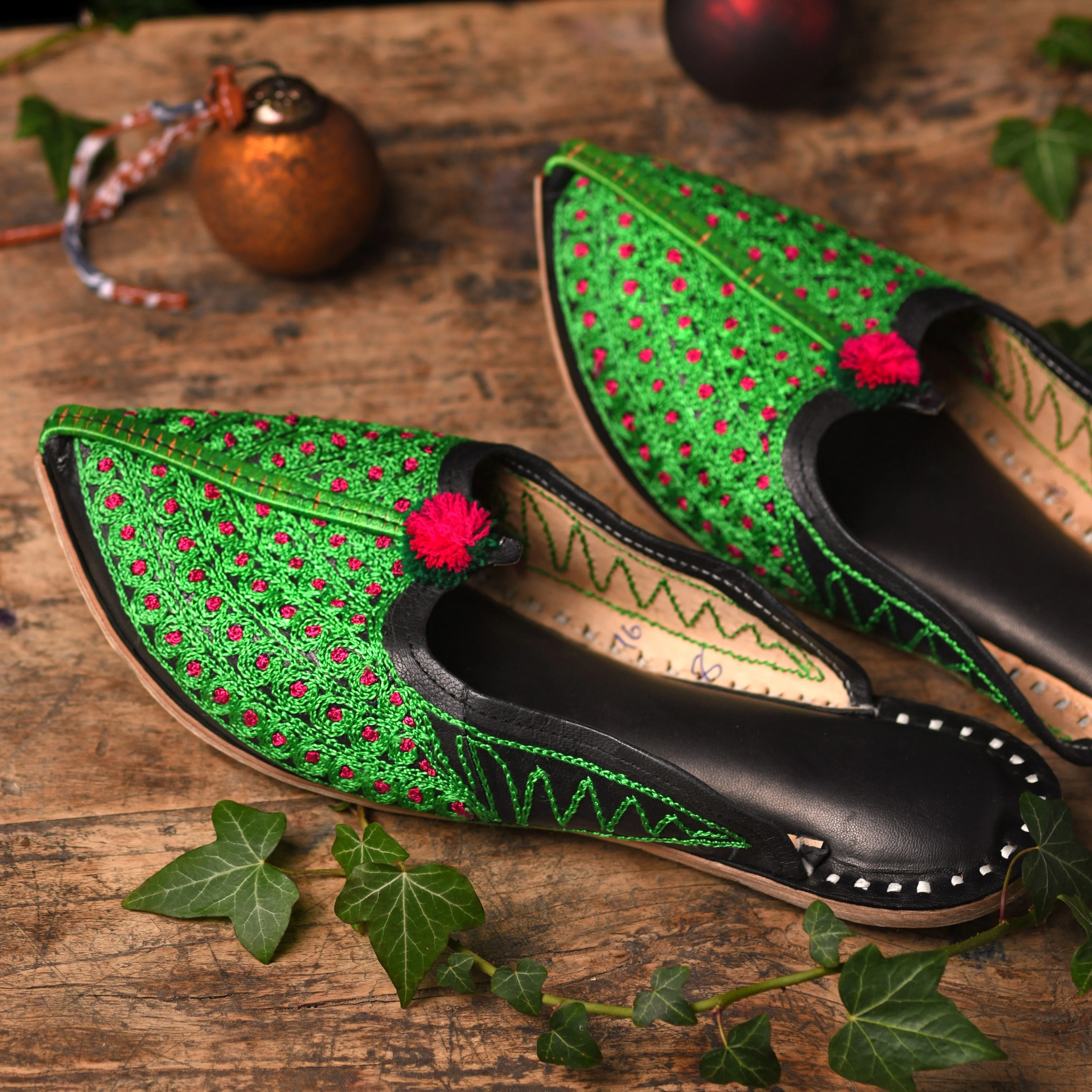 Green Embroidered Jutti Slippers