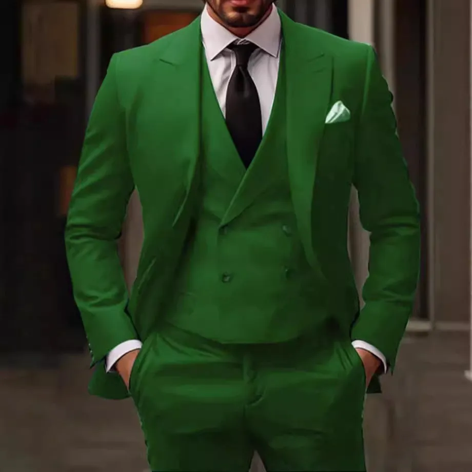 Green Plus-sized Foreign Trade Three-piece Groom Best Man Suit