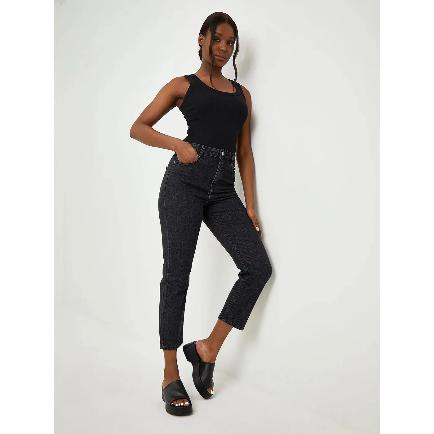 GRGE Black High Rise Straight Jeans