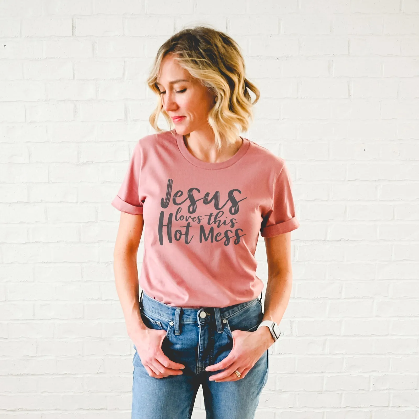 Jesus Loves This Hot Mess Tee Shirts For Women - Christian Shirts for Women - Religious Tee Shirts