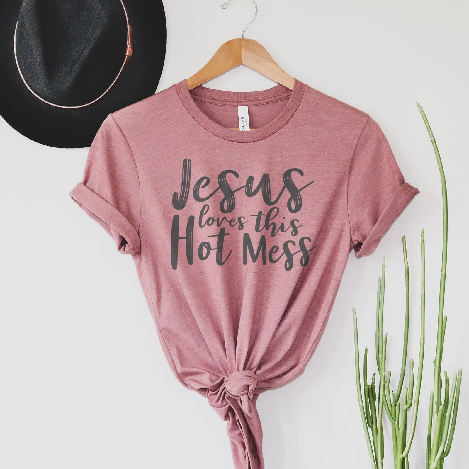 Jesus Loves This Hot Mess Tee Shirts For Women - Christian Shirts for Women - Religious Tee Shirts