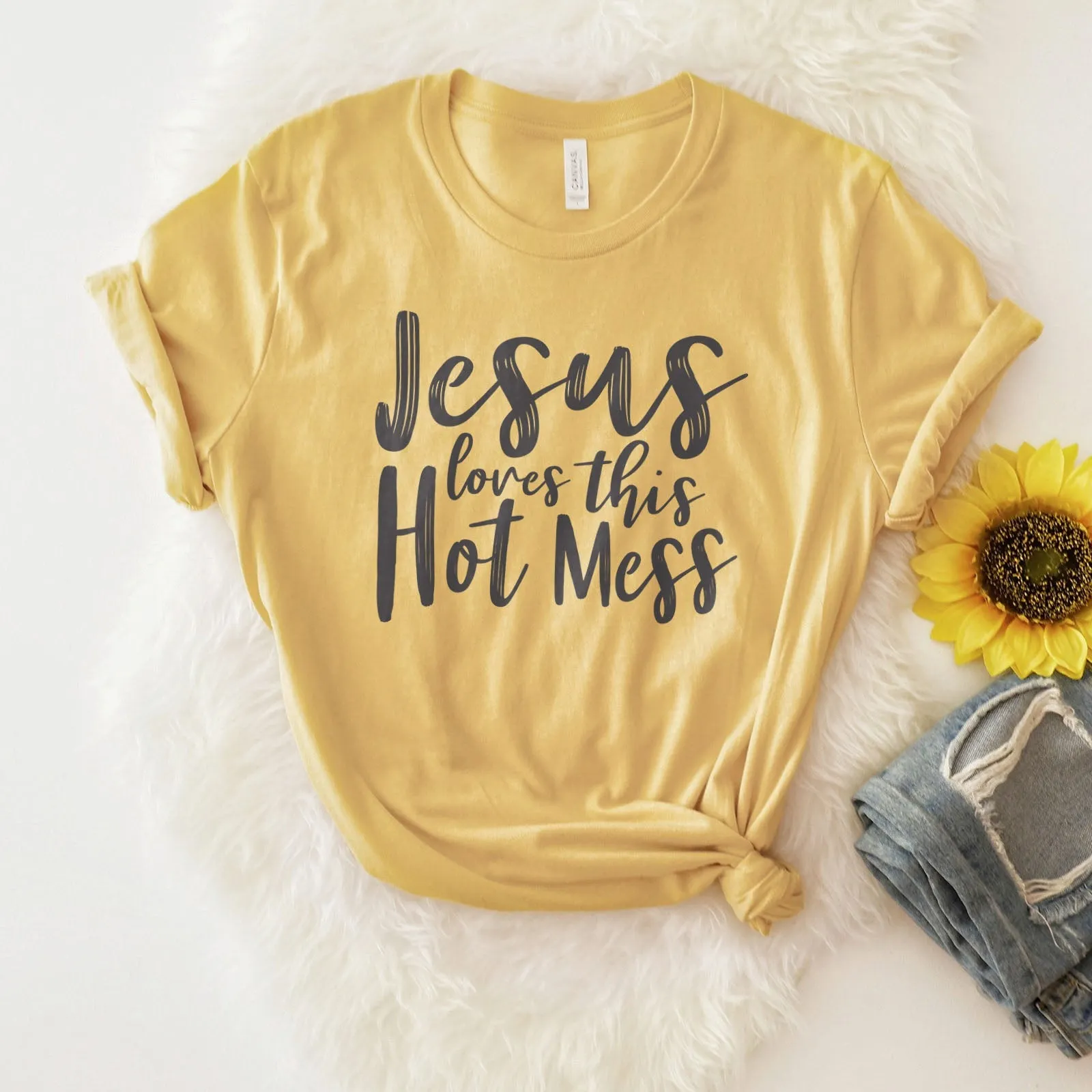 Jesus Loves This Hot Mess Tee Shirts For Women - Christian Shirts for Women - Religious Tee Shirts