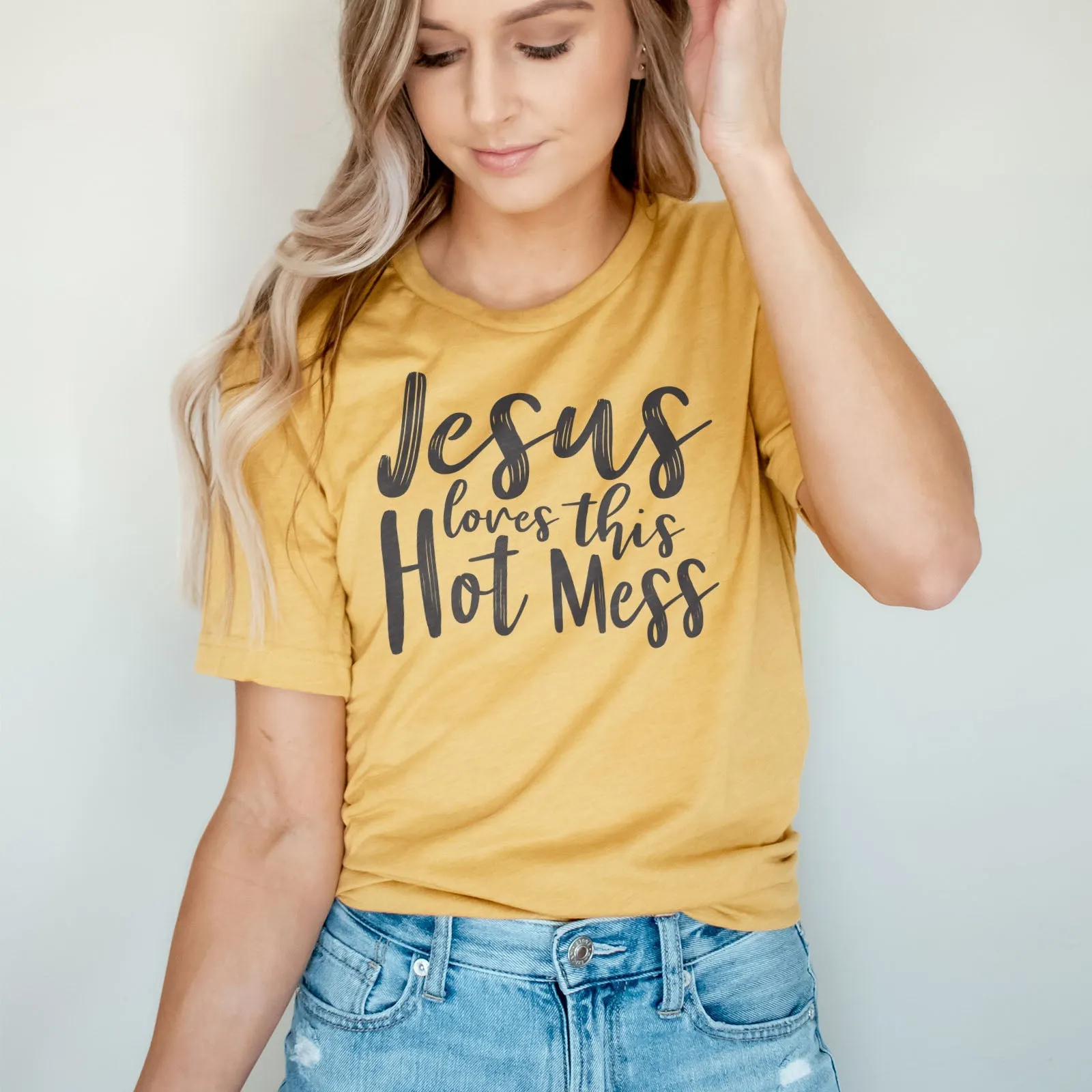 Jesus Loves This Hot Mess Tee Shirts For Women - Christian Shirts for Women - Religious Tee Shirts