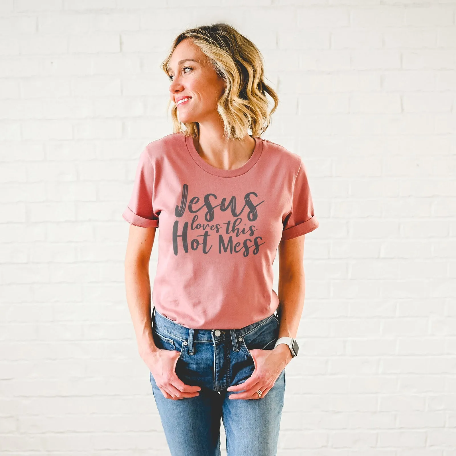 Jesus Loves This Hot Mess Tee Shirts For Women - Christian Shirts for Women - Religious Tee Shirts