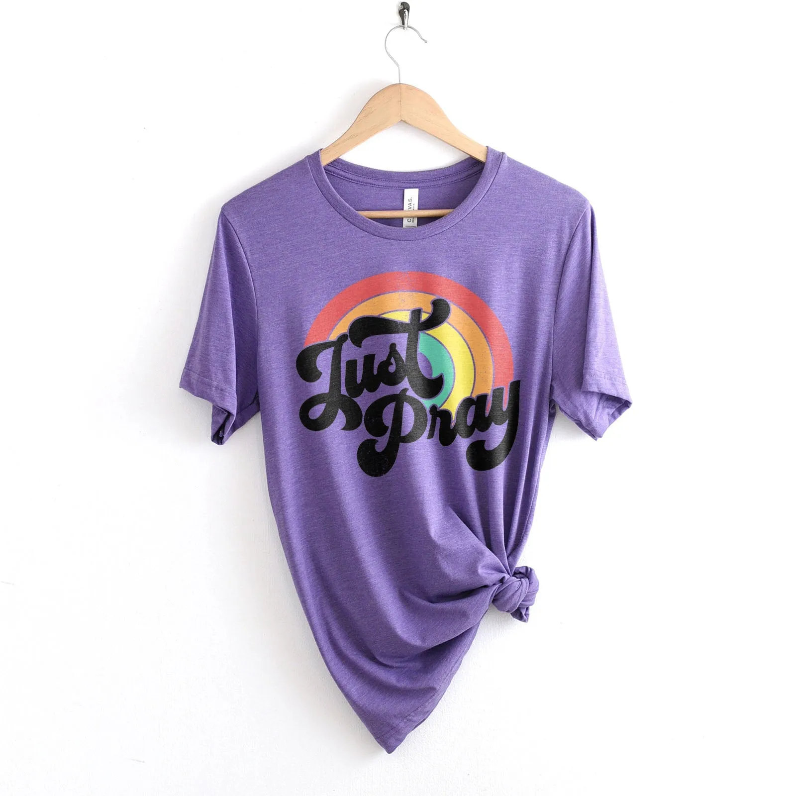 Just Pray Vintage Rainbow Tee Shirts For Women - Christian Shirts for Women - Religious Tee Shirts