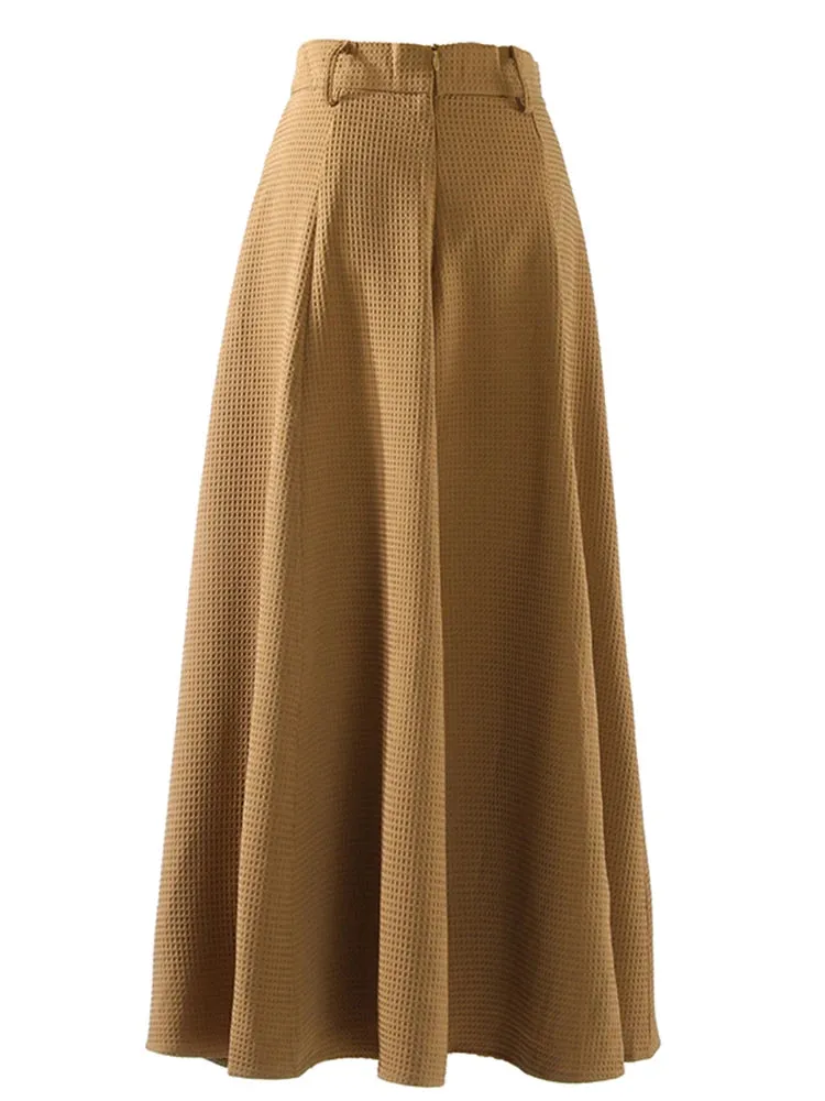 Khaki Casual Slim Solid Temperament Skirt Female Gathered Waist Minimalist Skirts For Women Autumn Style