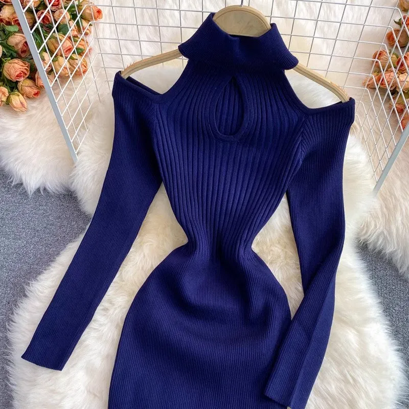 knitted stretch dress women's new strapless sweater dress fashionable long skirt    S4041