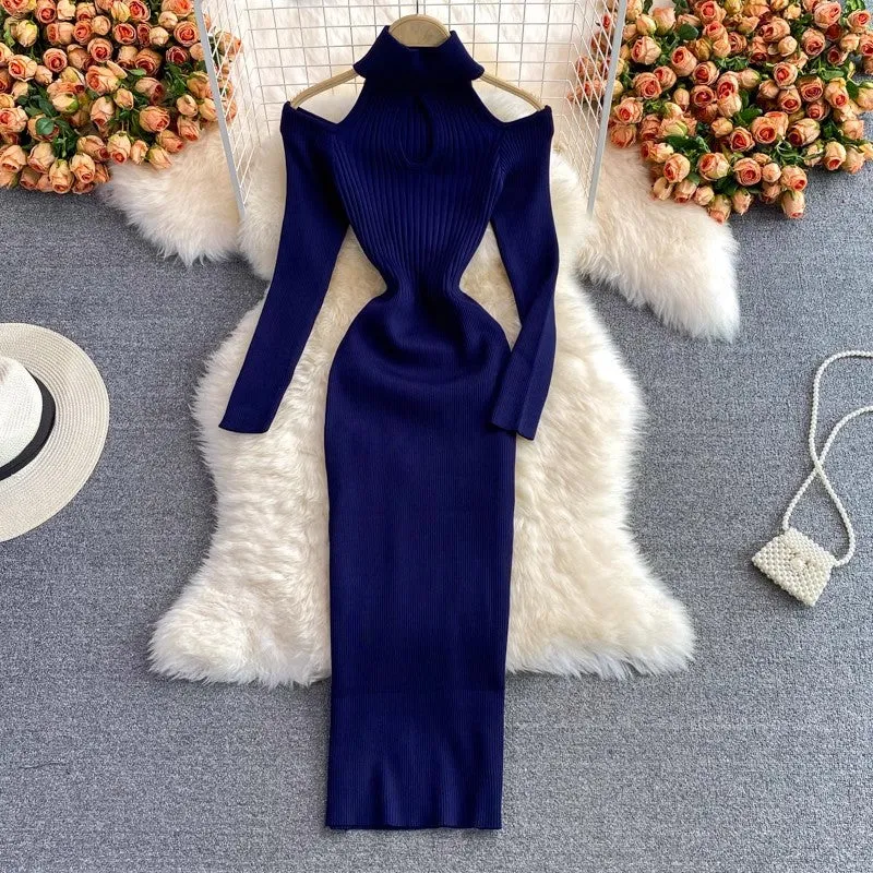 knitted stretch dress women's new strapless sweater dress fashionable long skirt    S4041