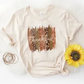 Leopard & Glitter Thankful Tee Shirts For Women - Christian Shirts for Women - Religious Tee Shirts