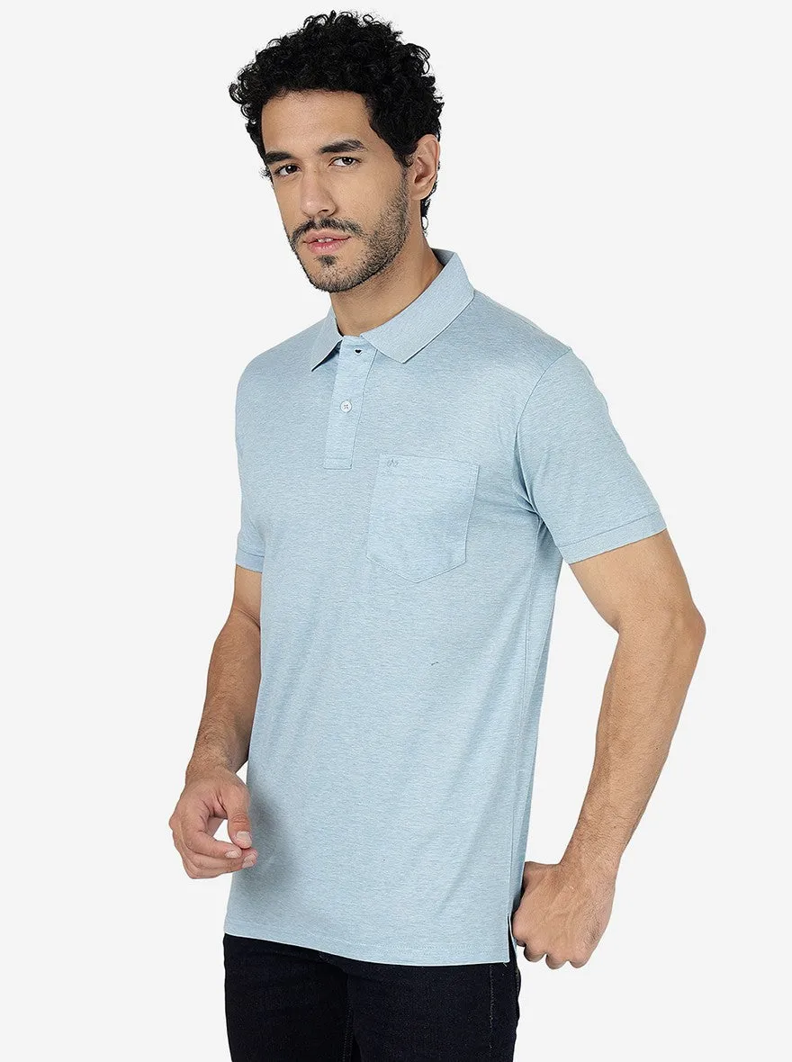 Light Blue Solid Slim Fit Polo T-Shirt | JadeBlue