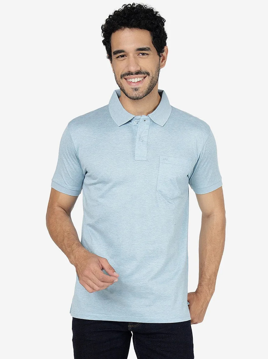 Light Blue Solid Slim Fit Polo T-Shirt | JadeBlue