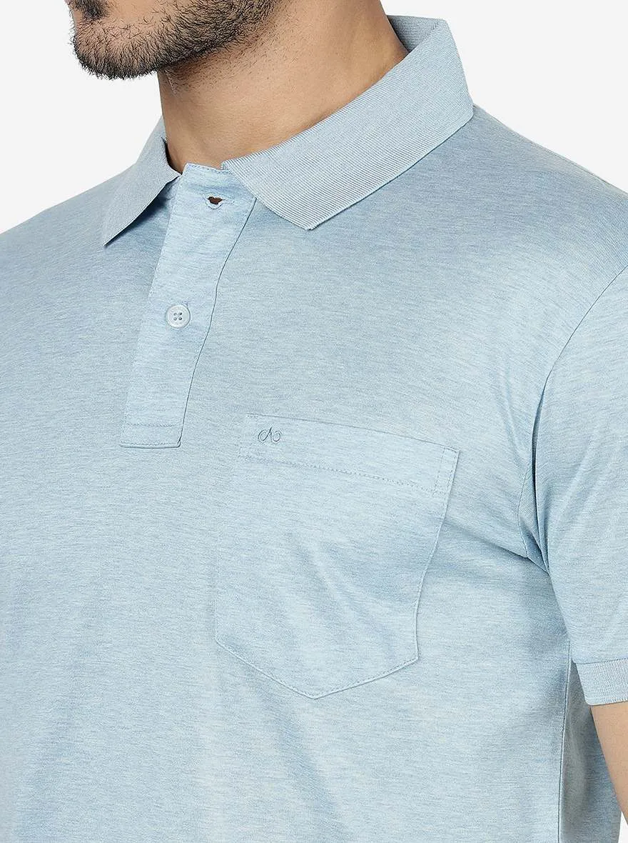 Light Blue Solid Slim Fit Polo T-Shirt | JadeBlue