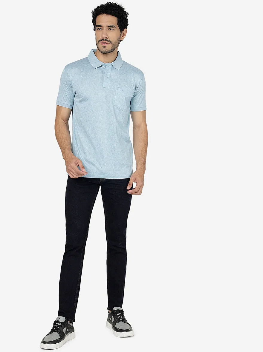 Light Blue Solid Slim Fit Polo T-Shirt | JadeBlue