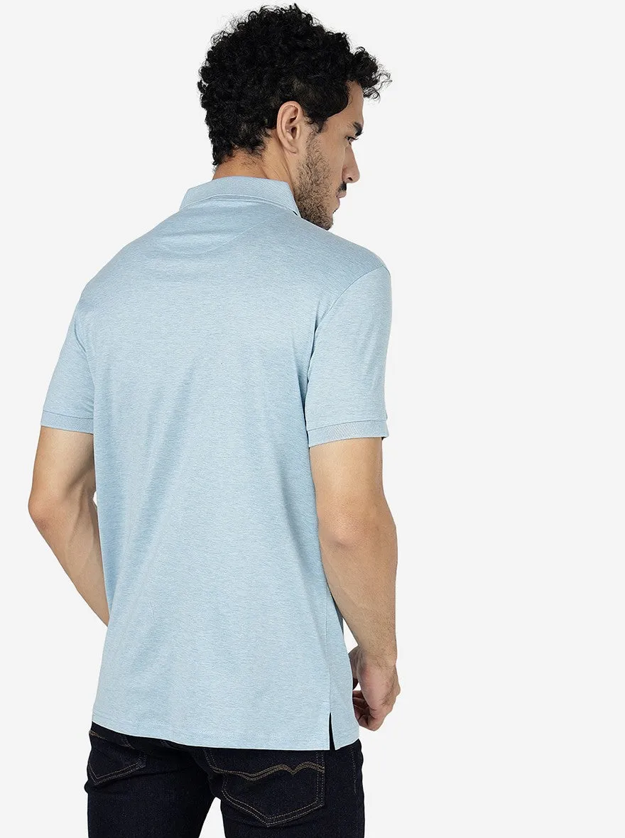 Light Blue Solid Slim Fit Polo T-Shirt | JadeBlue