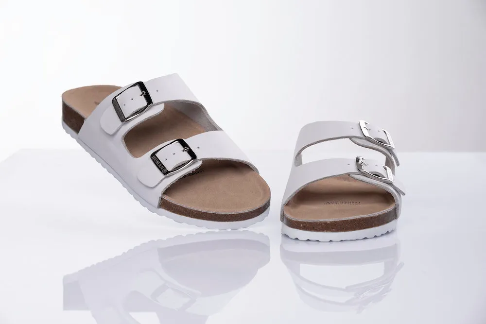 Lynx Leather Slides - White